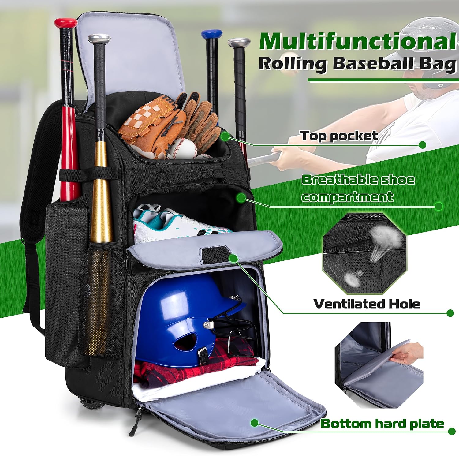 Rolling Baseball Backpack With - Sports Equipment Bag recension och pris